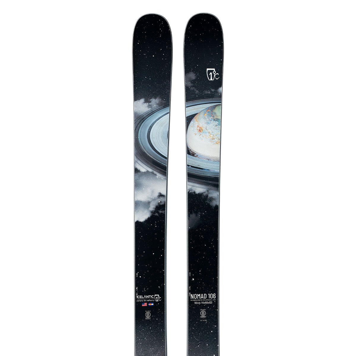 アイスランティック ICELANTIC Nomad 106 ノマド 106 スキー板 単品 2026-2027 ブラック ホワイトグラフィック スキー板トップ部正面