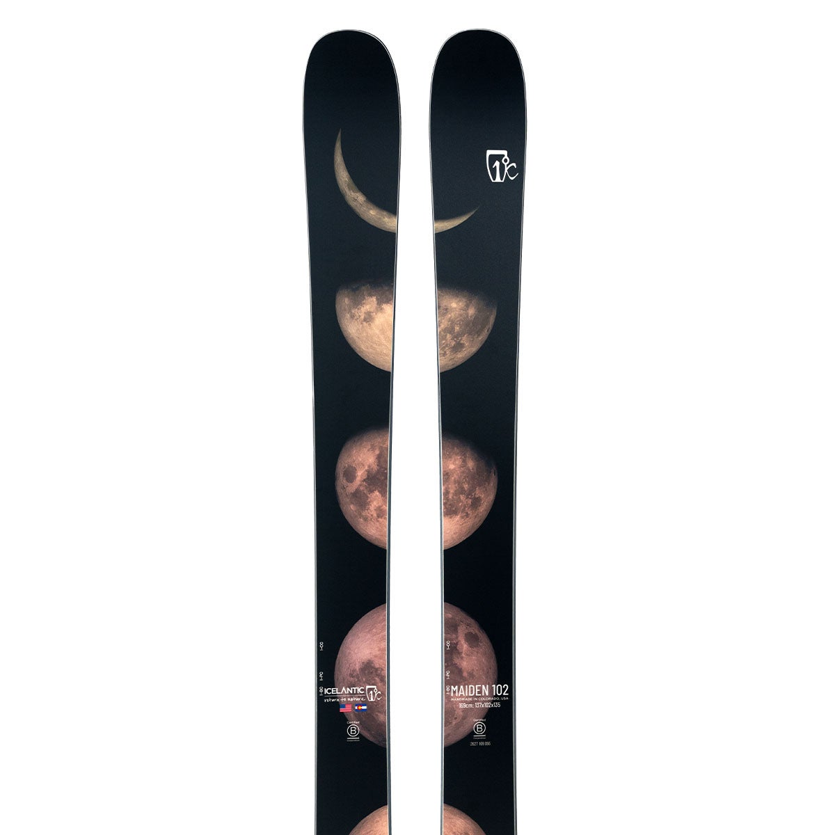 アイスランティック ICELANTIC Maiden 102 メイデン 102 スキー板 単品 2026-2027 ブラック 月面グラフィック スキー板トップ部正面