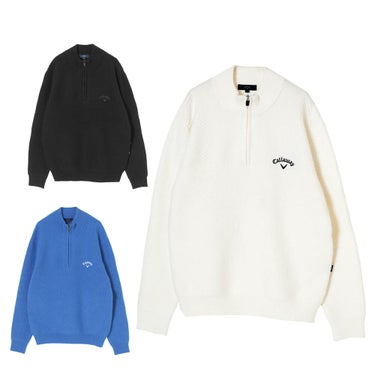 キャロウェイ Callaway メンズ ヘリンボーン 長袖 ハーフジップ ニット C25218105 2025年モデル ウェア 正面