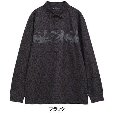 トラヴィスマシュー Travis Mathew　メンズ ラベンダー柄 チェストプリント 長袖 ポロシャツ 7AM017  ブラック 正面