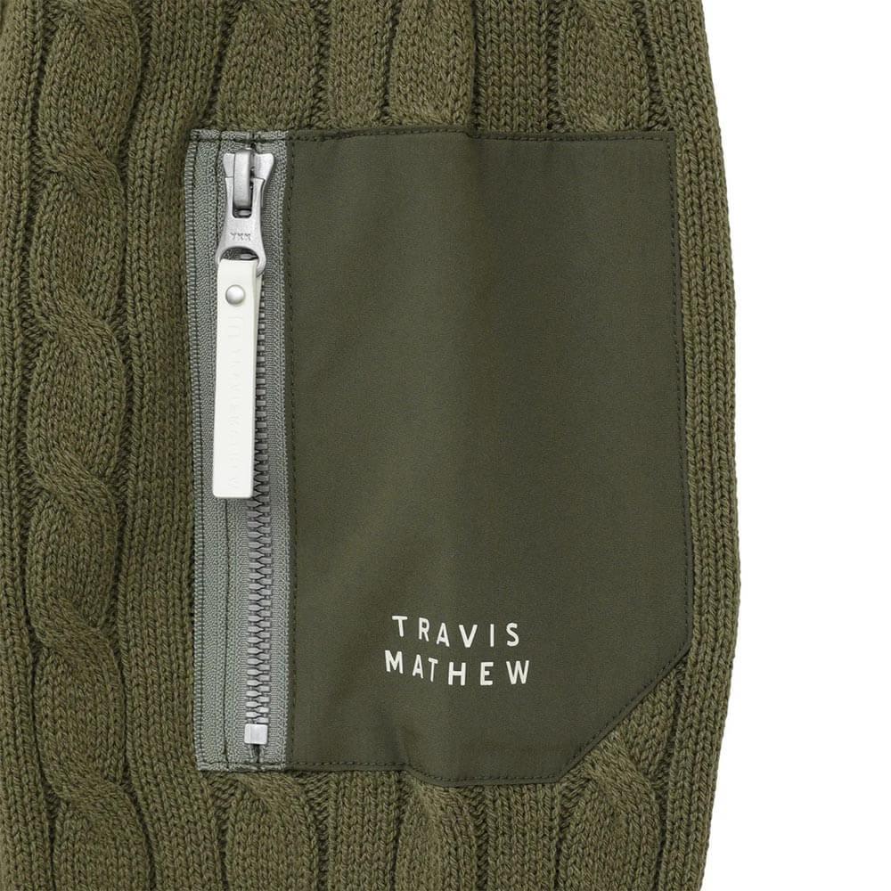 トラヴィスマシュー Travis Mathew　メンズ ケーブクルーネック 長袖 ニット 7AM027  袖ジップポケット ディテール