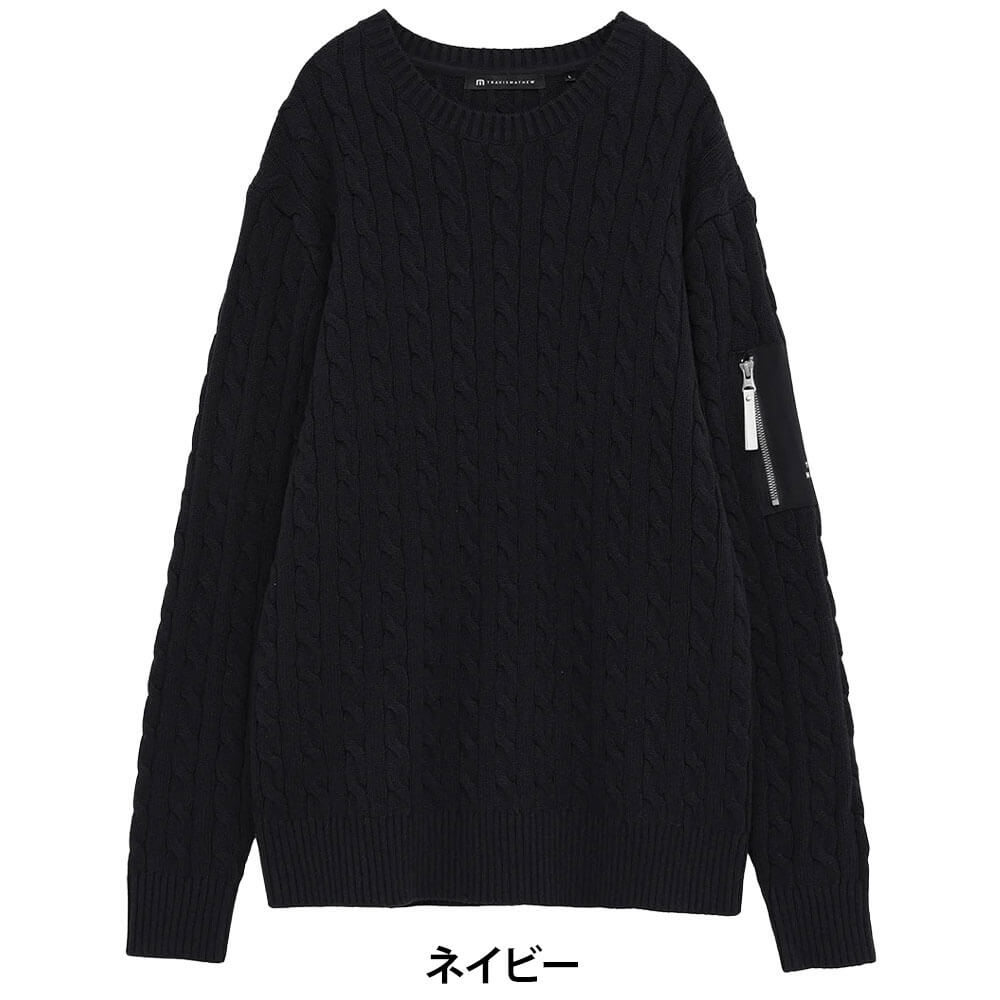 トラヴィスマシュー Travis Mathew　メンズ ケーブクルーネック 長袖 ニット 7AM027  ネイビー 正面