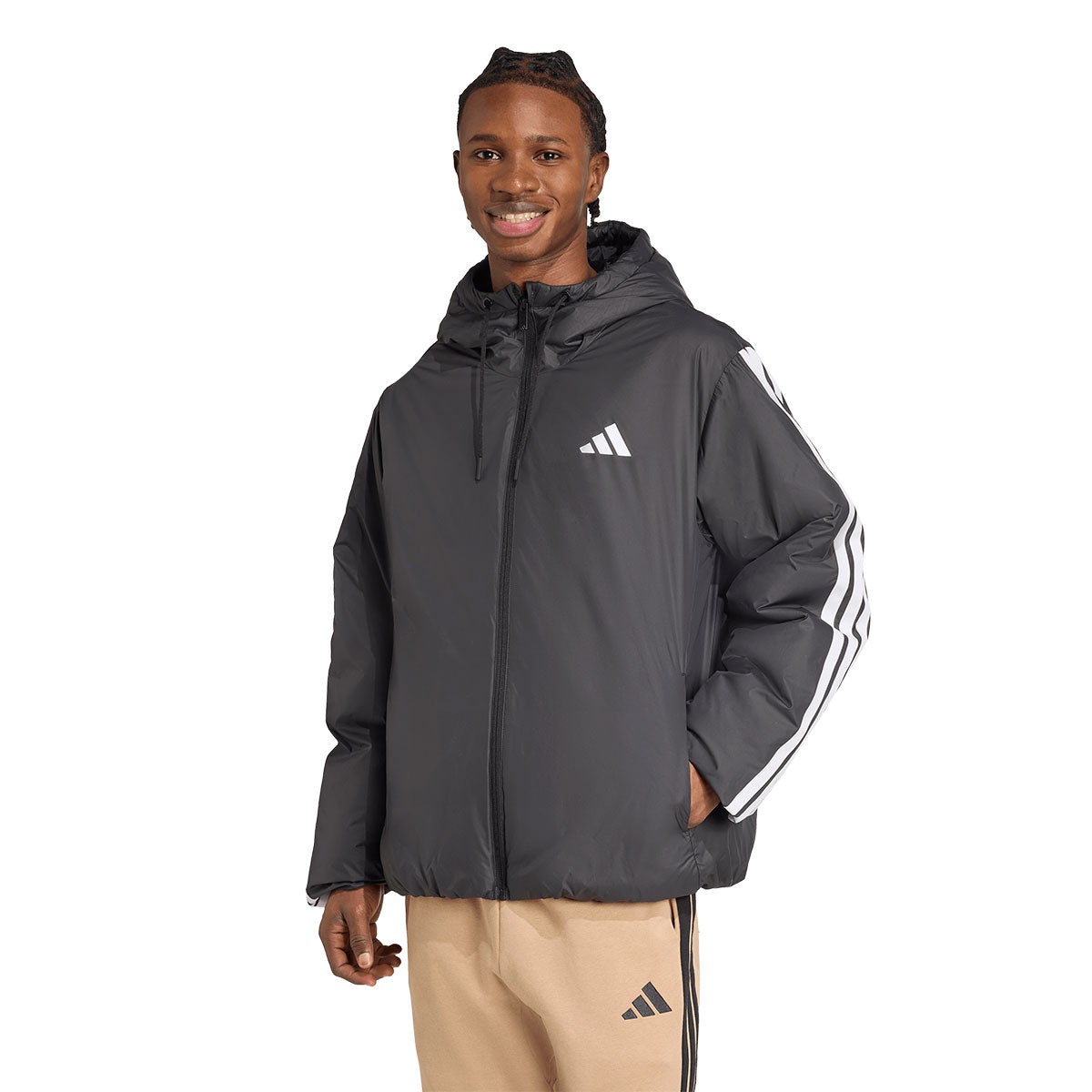 アディダス adidas エッセンシャルズ クライマウォーム スリーストライプス インサレーション フードジャケット 中綿ジャケット KLK10 商品外観 背面