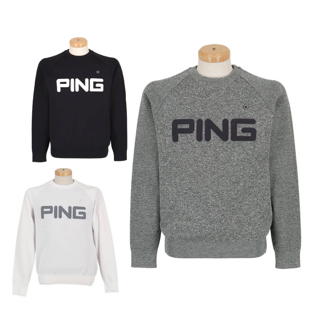 ピン PING メンズ 軽量 ビッグロゴ 長袖 クルーネック ニット プルオーバー 621-3270803 2023年モデル 商品外観 正面