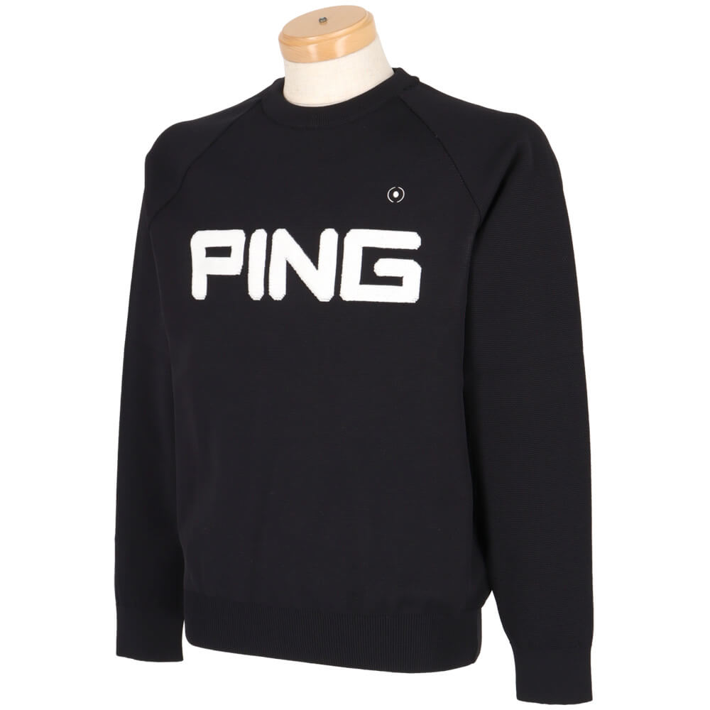 ピン PING メンズ 軽量 ビッグロゴ 長袖 クルーネック ニット プルオーバー 621-3270803 2023年モデル 着用イメージ
