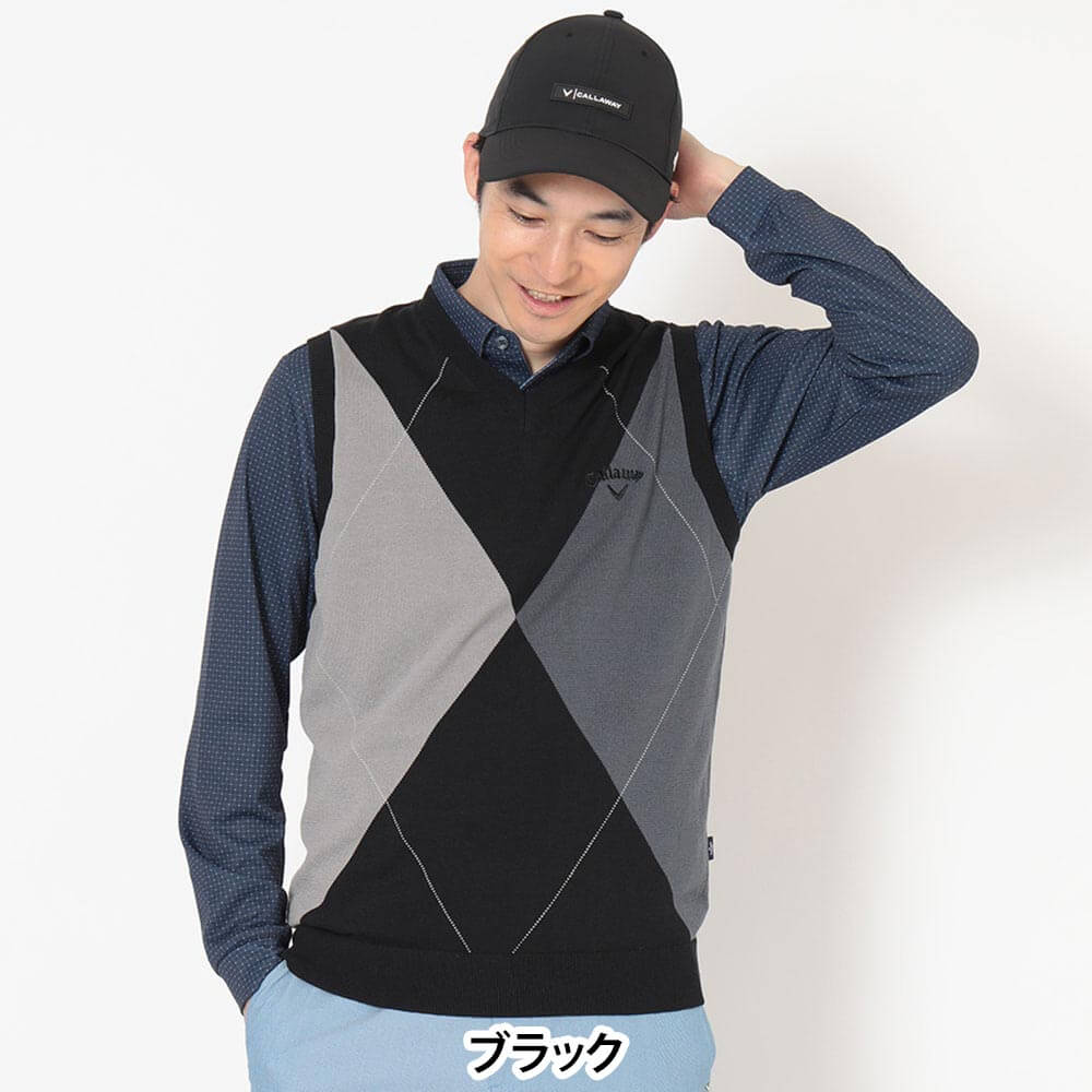 キャロウェイ Callaway メンズ ビッグアーガイル ニット ベスト C26219101 ブラック 正面
