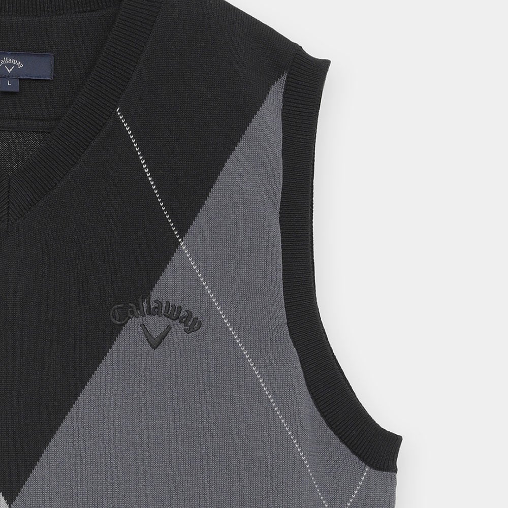 キャロウェイ Callaway メンズ ビッグアーガイル ニット ベスト C26219101 ブラック 胸ロゴアップ