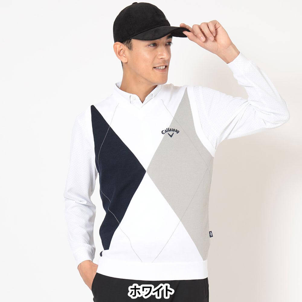 キャロウェイ Callaway メンズ ビッグアーガイル ニット ベスト C26219101 ホワイト 正面
