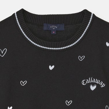 キャロウェイ Callaway レディース ラブキャロウェイ ハート刺繍 長袖 クルーネック ニット C26218203 ブラック/シルバー 襟元アップ