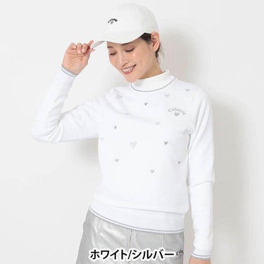 キャロウェイ Callaway レディース ラブキャロウェイ ハート刺繍 長袖 クルーネック ニット C26218203 ホワイト/シルバー 正面