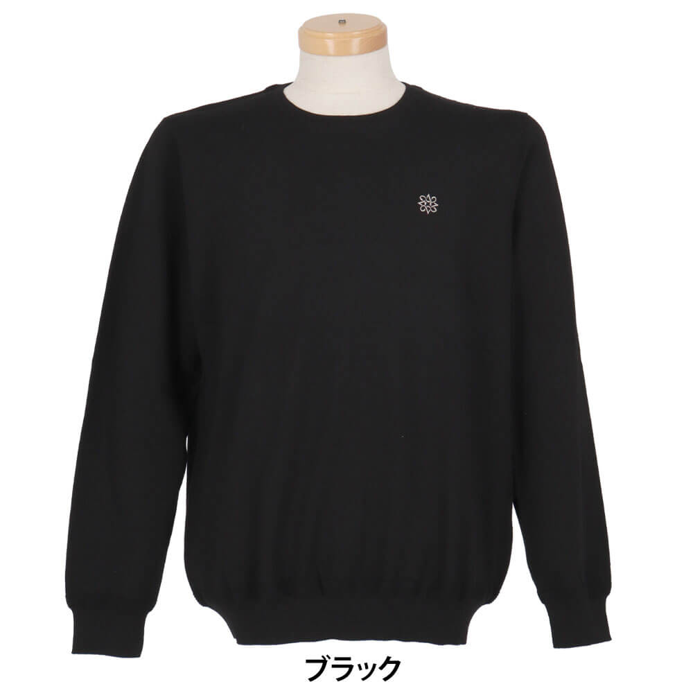 セントアンドリュース St ANDREWS メンズ 16G天竺 ニット クルーネック 長袖 プルオーバー 042-5270003 ブラック 正面