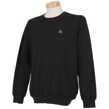セントアンドリュース St ANDREWS メンズ 16G天竺 ニット クルーネック 長袖 プルオーバー 042-5270003 ブラック 斜め前