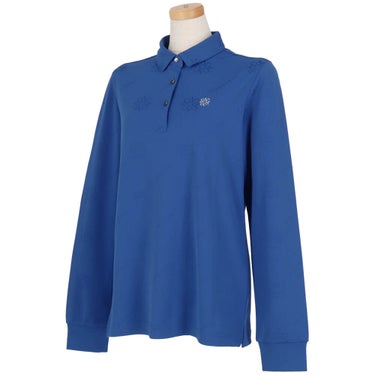 セントアンドリュース St ANDREWS レディース ケルトジャガード 長袖 ポロシャツ 043-5261952 ブルー 斜め前