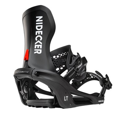 ナイデッカー NIDECKER LT SUPERMATIC エルティースーパーマティック BLACK スノーボードビンディング 2026-2027 ブラック 全体デザイン（表裏）