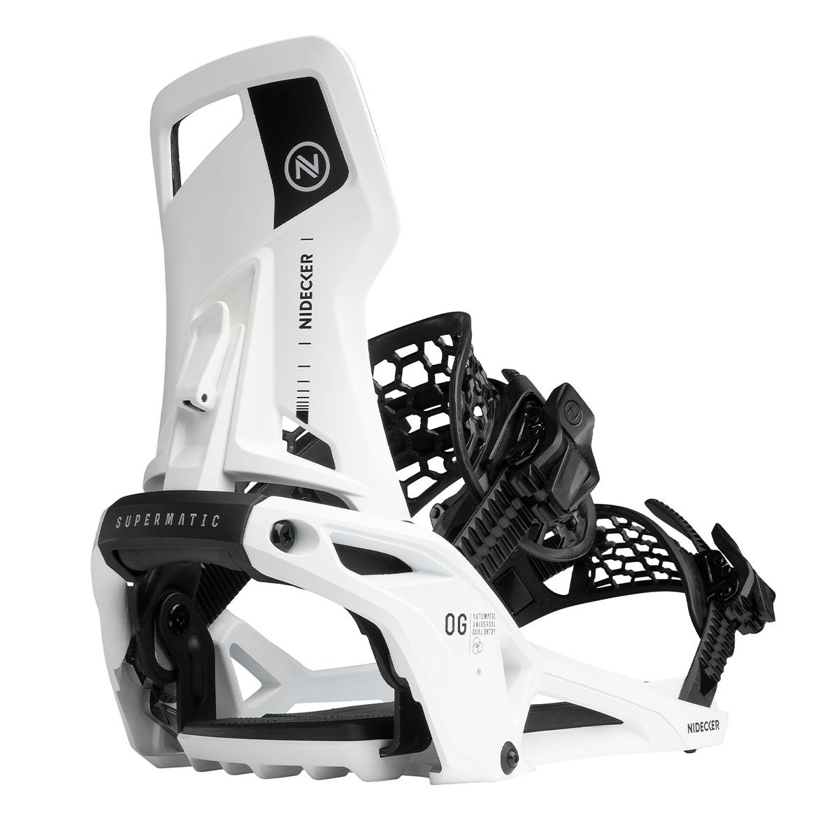 ナイデッカー NIDECKER OG SUPERMATIC オージースーパーマティック WHITE スノーボードビンディング 2026-2027 ホワイト 全体デザイン（表裏）