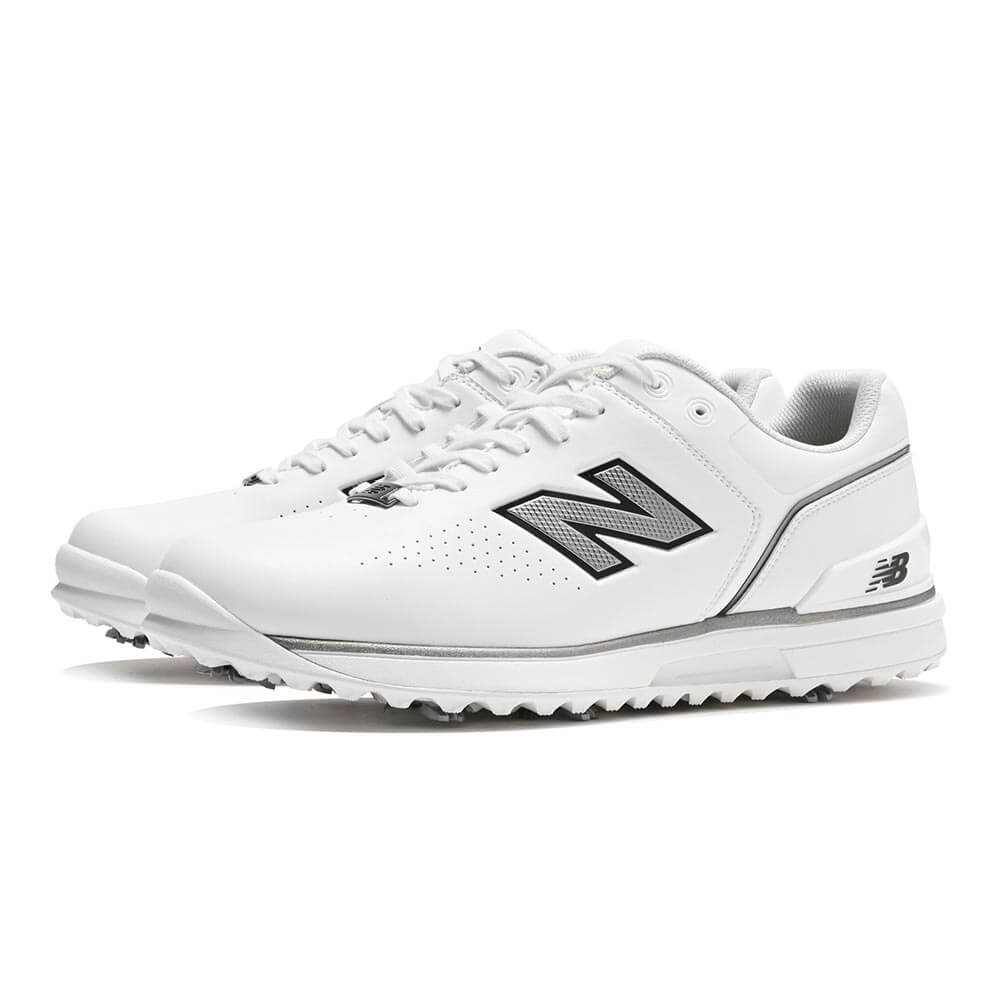 ニューバランスゴルフ FuelCell 3000 LACE フューエルセル 3000 v2 レース ソフトスパイク ゴルフシューズ U3000 3R6 WHITE/SILVER 全体斜め