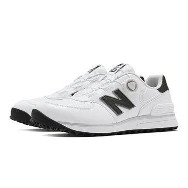 ニューバランスゴルフ Golf 574 SL BOA 574 v4 ボア スパイクレス ゴルフシューズ U574B 8PO WHITE/BLACK 全体斜め