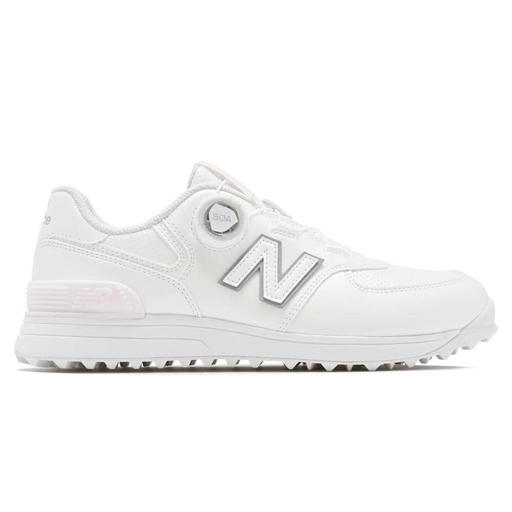 ニューバランスゴルフ レディース Golf 574 SL BOA 574 v4 ボア スパイクレス ゴルフシューズ W574B 6J4 WHITE/PINK 外側