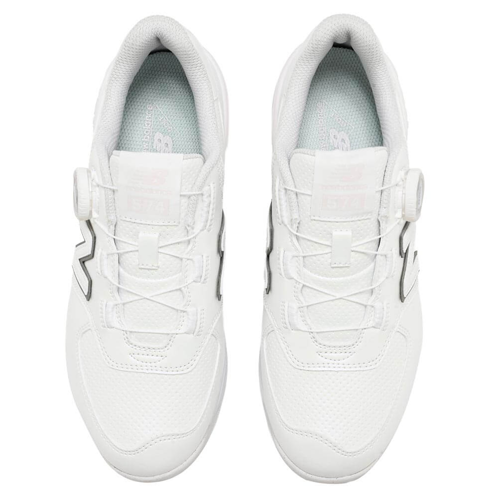 ニューバランスゴルフ レディース Golf 574 SL BOA 574 v4 ボア スパイクレス ゴルフシューズ W574B 6J4 WHITE/PINK 上面