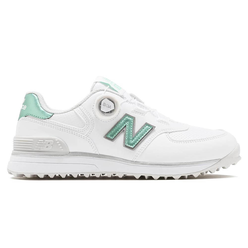 ニューバランスゴルフ レディース Golf 574 SL BOA 574 v4 ボア スパイクレス ゴルフシューズ W574B 8OF WHITE/MINT 外側