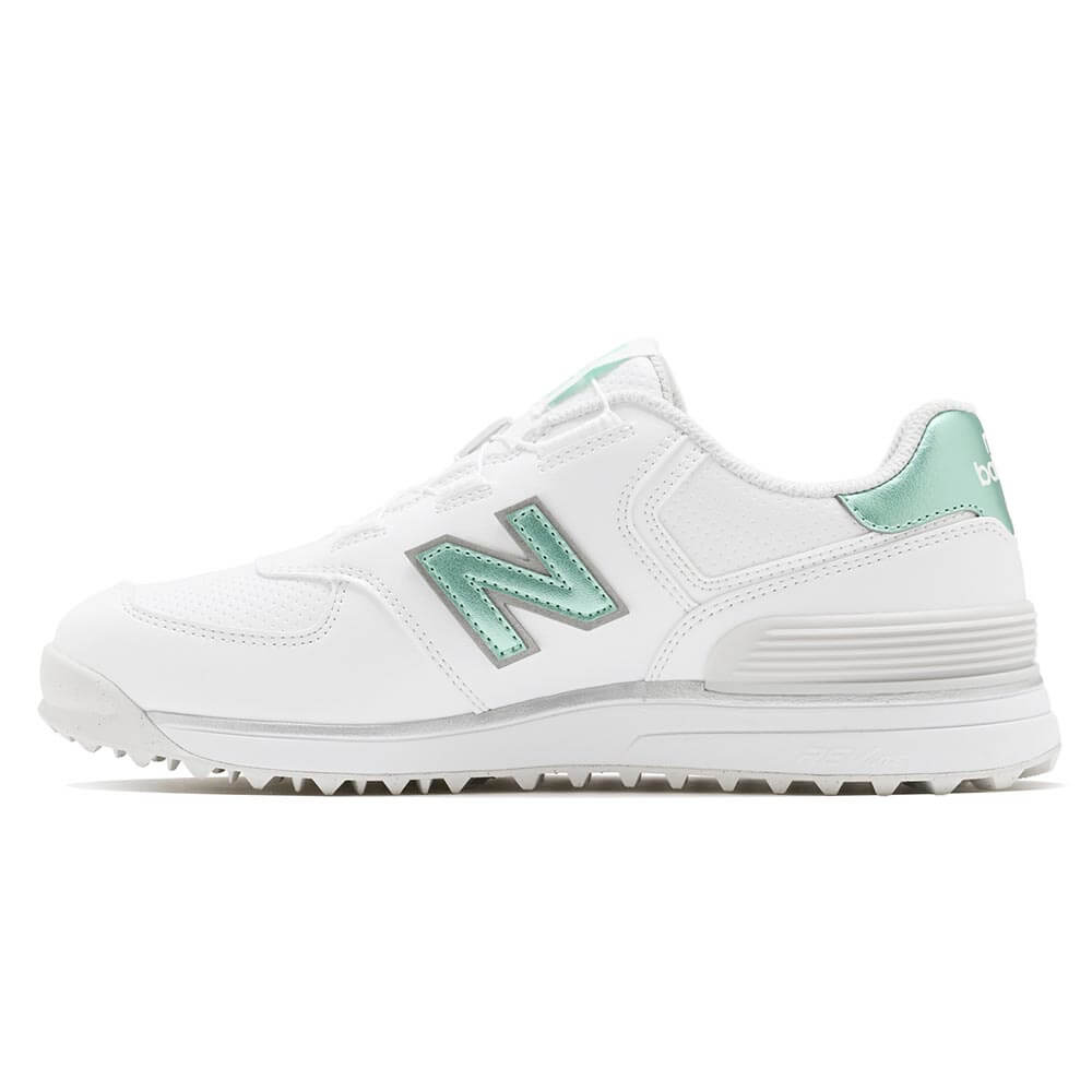 ニューバランスゴルフ レディース Golf 574 SL BOA 574 v4 ボア スパイクレス ゴルフシューズ W574B 8OF WHITE/MINT アッパーディテール