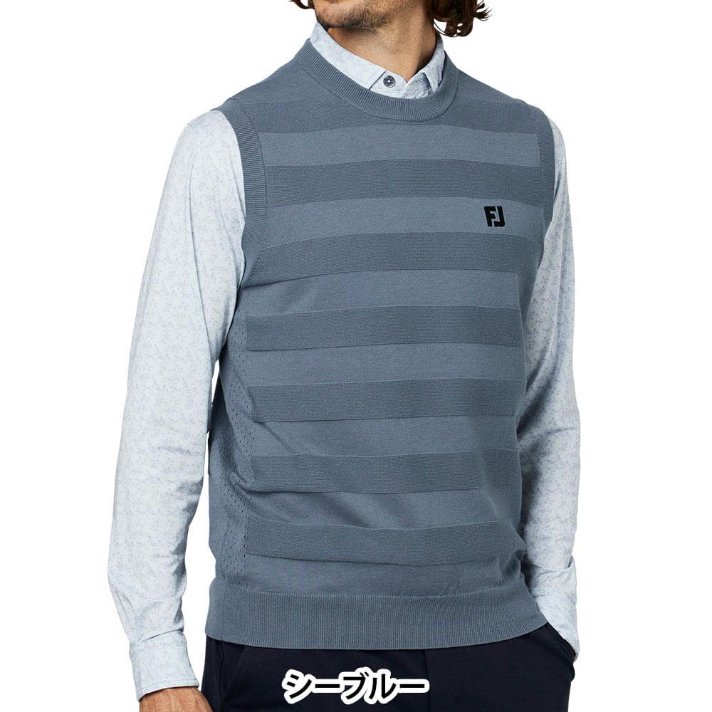 フットジョイ FootJoy メンズ 編地切替ボーダー クルーネック ニット ベスト FJ-F25-M05 2025年モデル 機能説明
