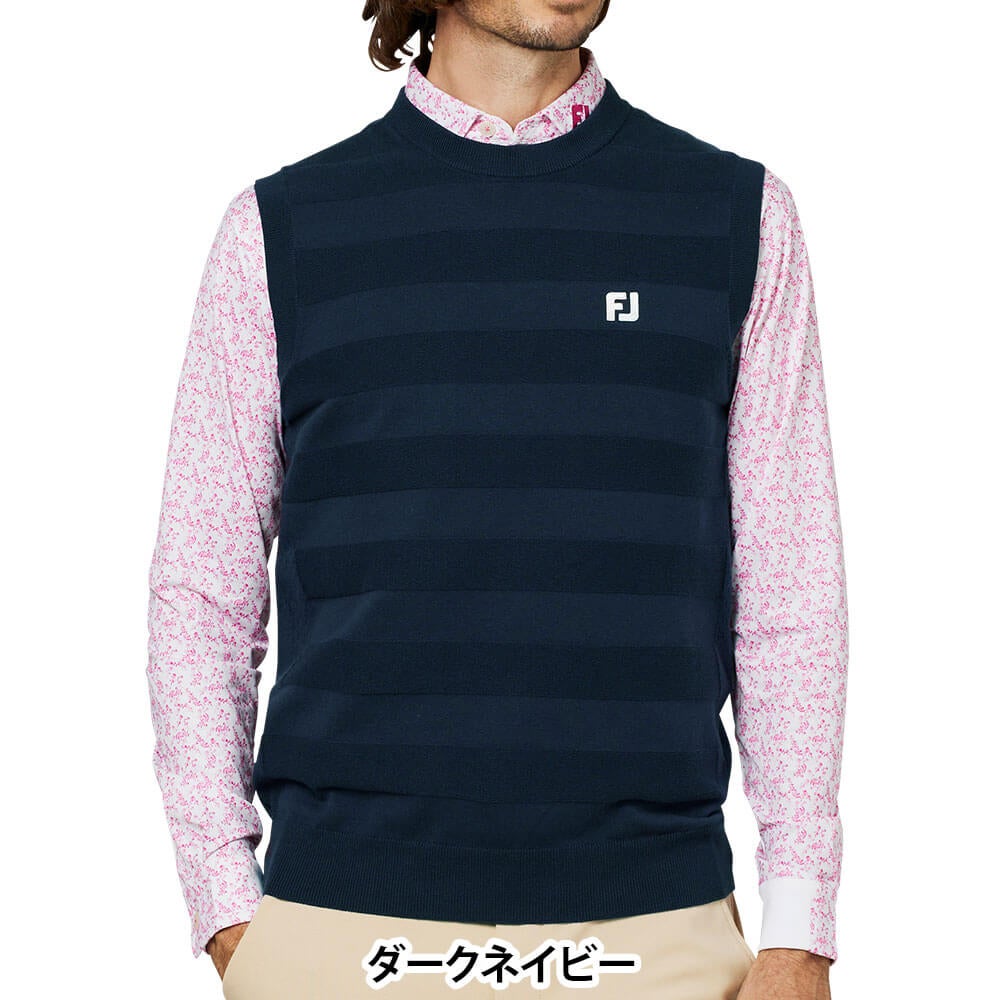 フットジョイ FootJoy メンズ 編地切替ボーダー クルーネック ニット ベスト FJ-F25-M05 2025年モデル 商品ディテール
