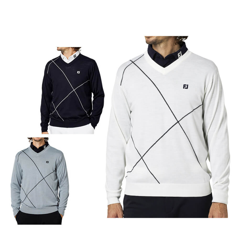 フットジョイ FootJoy メンズ クロップドアーガイル Vネック 長袖 セーター FJ-F25-M08 2025年モデル ウェア 正面