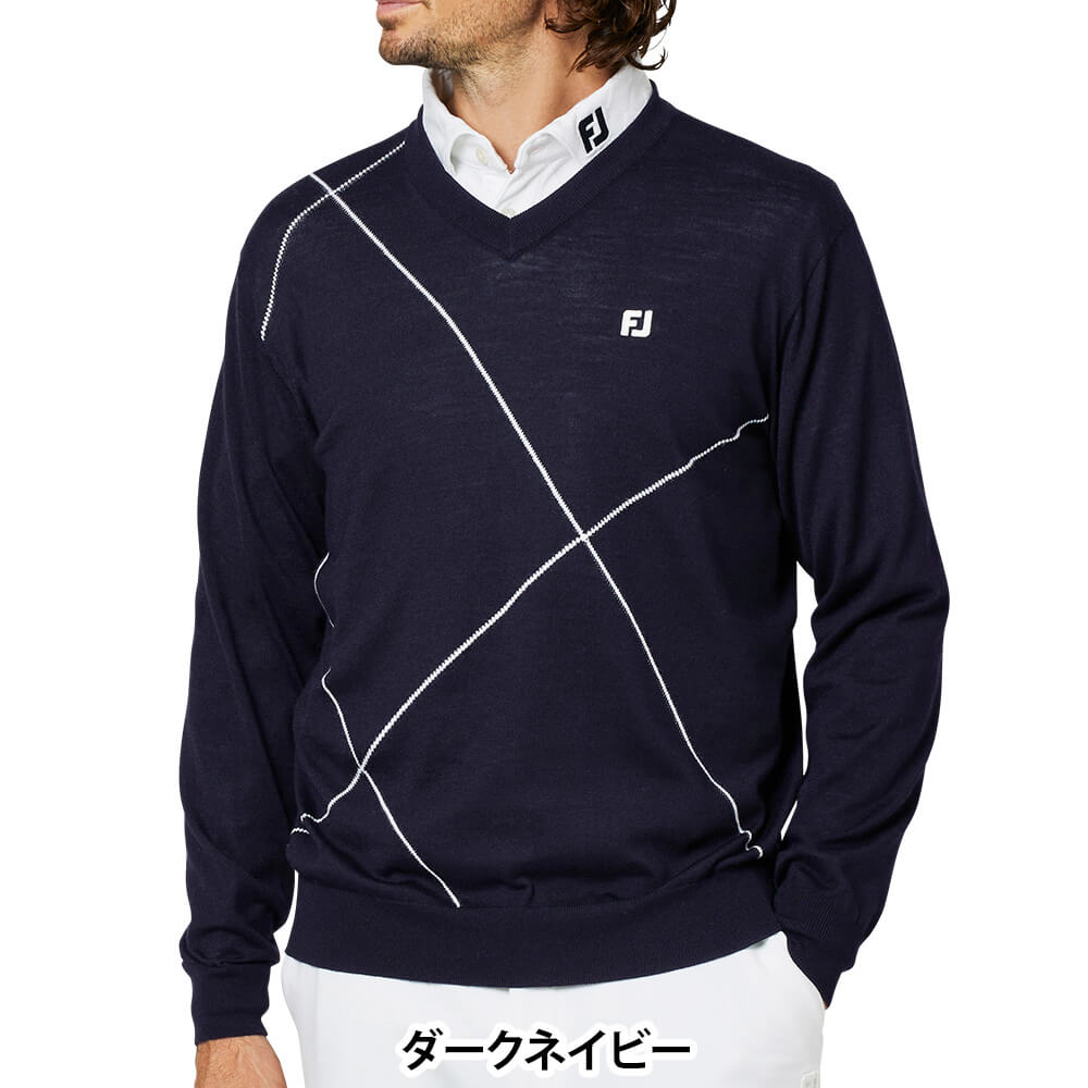 フットジョイ FootJoy メンズ クロップドアーガイル Vネック 長袖 セーター FJ-F25-M08 2025年モデル ウェア 背面
