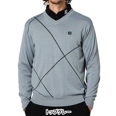 フットジョイ FootJoy メンズ クロップドアーガイル Vネック 長袖 セーター FJ-F25-M08 2025年モデル 商品ディテール