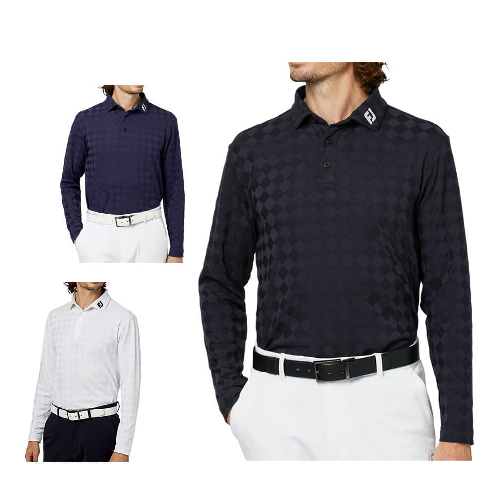 フットジョイ FootJoy メンズ アーガイルジャカード 長袖 ポロシャツ FJ-F25-S07 2025年モデル ウェア 正面