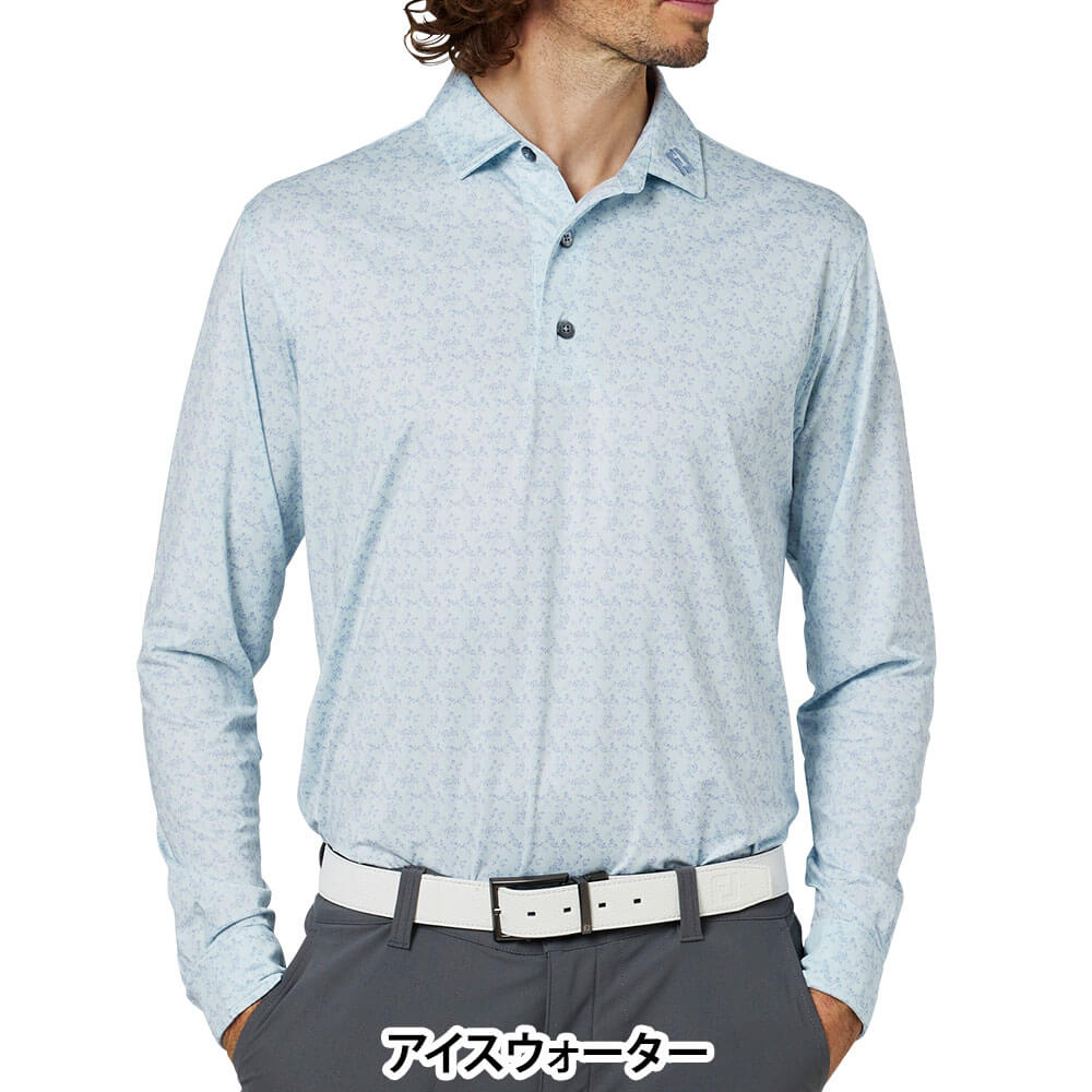 フットジョイ FootJoy メンズ ヴィンテージフラワープリント 長袖 ポロシャツ FJ-F25-S10 2025年モデル 商品ディテール
