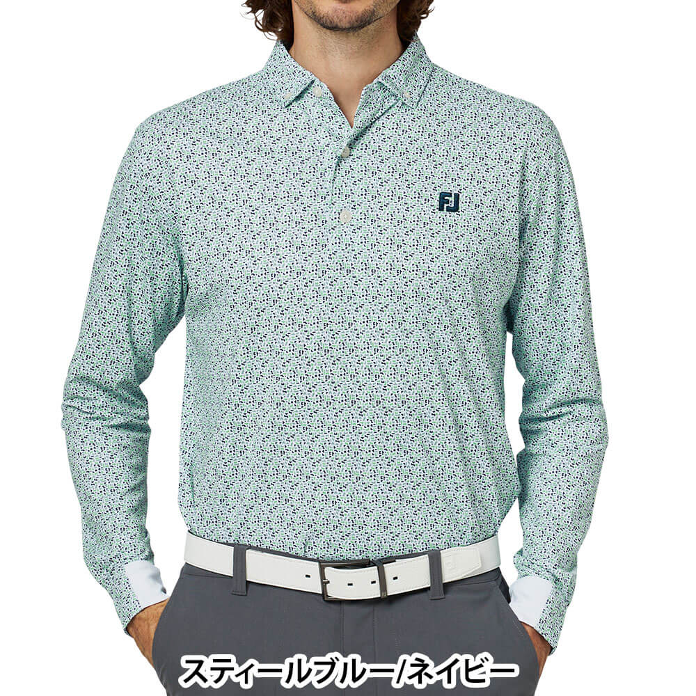 フットジョイ FootJoy メンズ ブロックゲームプリント 長袖 ボタンダウン ポロシャツ FJ-F25-S12 2025年モデル 商品ディテール