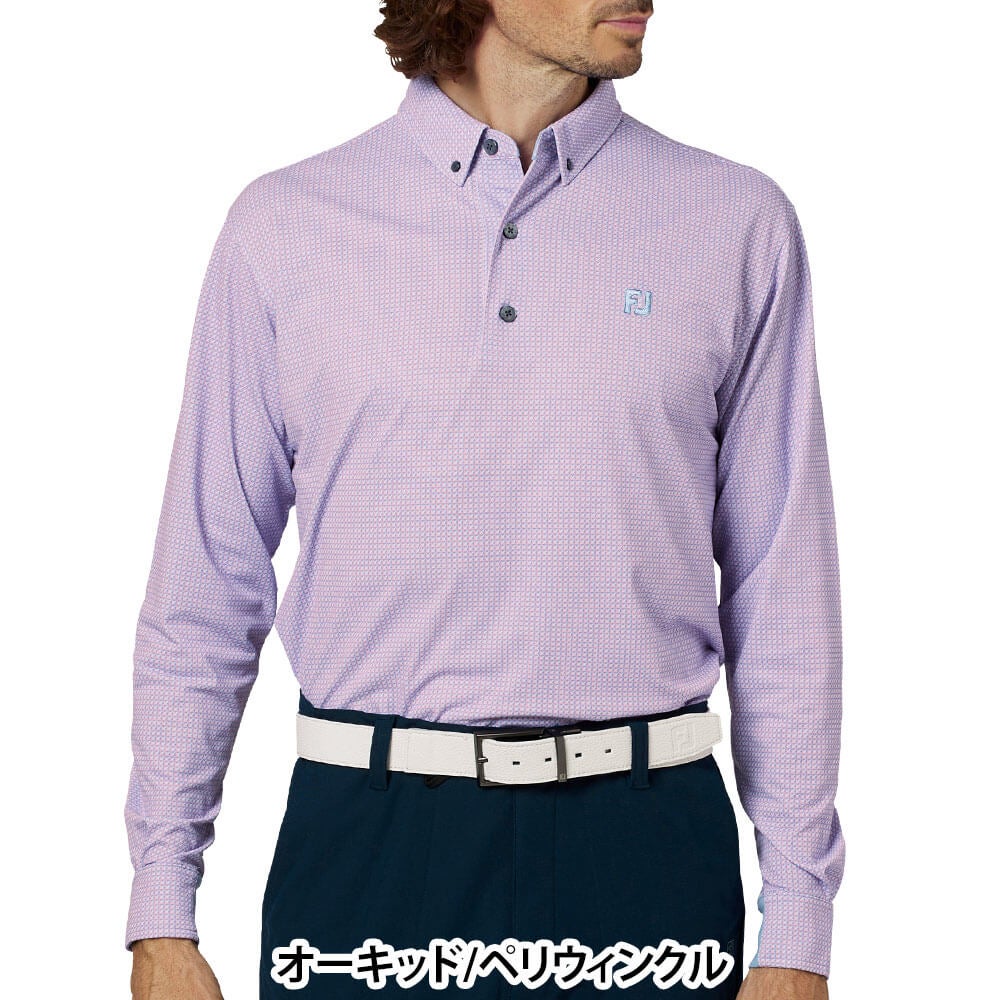 フットジョイ FootJoy メンズ 3Dピラミッドプリント 長袖 ボタンダウン ポロシャツ FJ-F25-S14 2025年モデル 商品ディテール