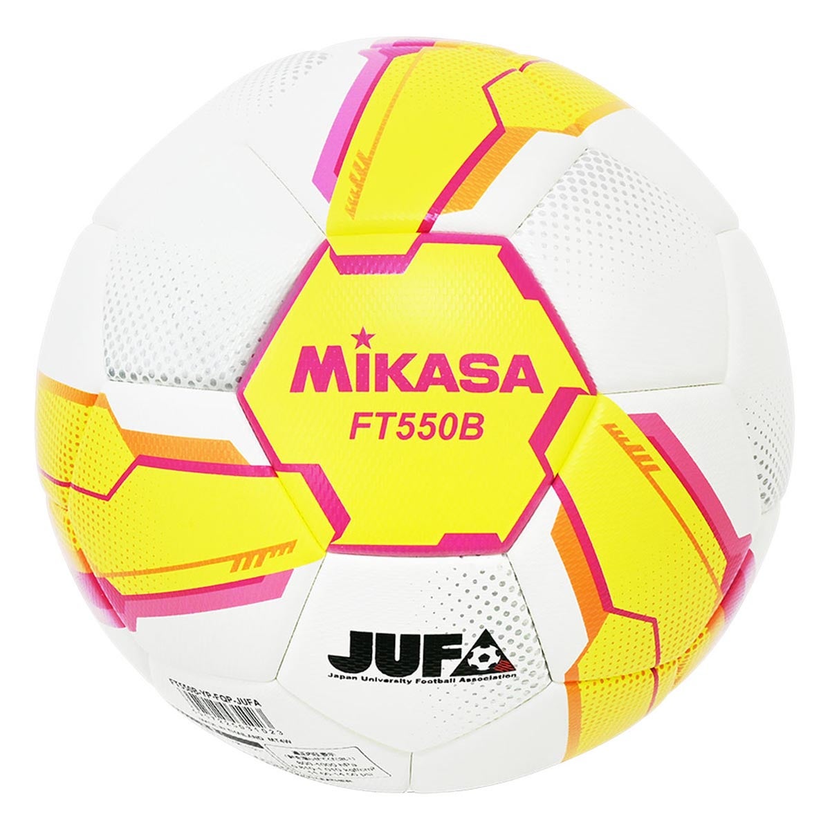 ミカサ MIKASA サッカー 5号貼り 検定球 (大学マークなし) FT550B-YP イエロー×ピンク サッカーボール ボール 正面
