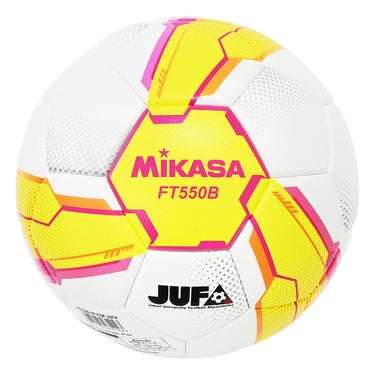 ミカサ MIKASA サッカー 5号貼り 検定球 (大学マークなし) FT550B-YP イエロー×ピンク サッカーボール ボール 正面