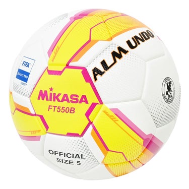 ミカサ MIKASA サッカー5号貼り 大学試合球 FT550B-YP-JUFA イエロー×ピンク サッカーボール ボール 正面