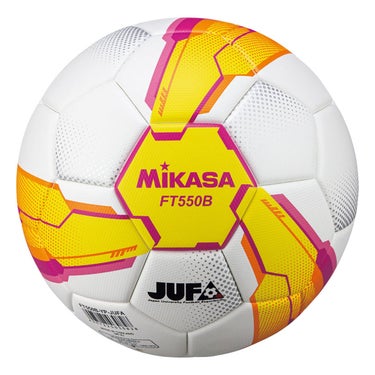 ミカサ MIKASA サッカー5号貼り 大学試合球 FT550B-YP-JUFA イエロー×ピンク サッカーボール アライメントデザイン